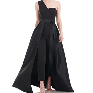 Kay Unger Stretch Sleeveless Asymmetrical Pocketed Walk Thru Jumpsuit